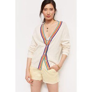 Kule Anthropologie Rainbow Contrast Cardigan Cream Multi Size Medium